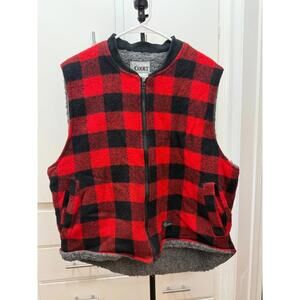 Codet Red Black Buffalo Plaid Zip Up Wool Vest Men’s XL Made in Canada